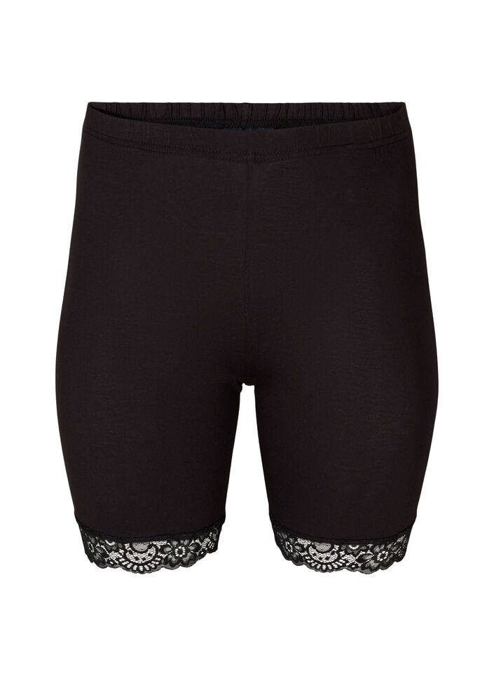 Py&ouml;r&auml;ilyshortsit pitsireunuksella, Musta, Packshot image number 0