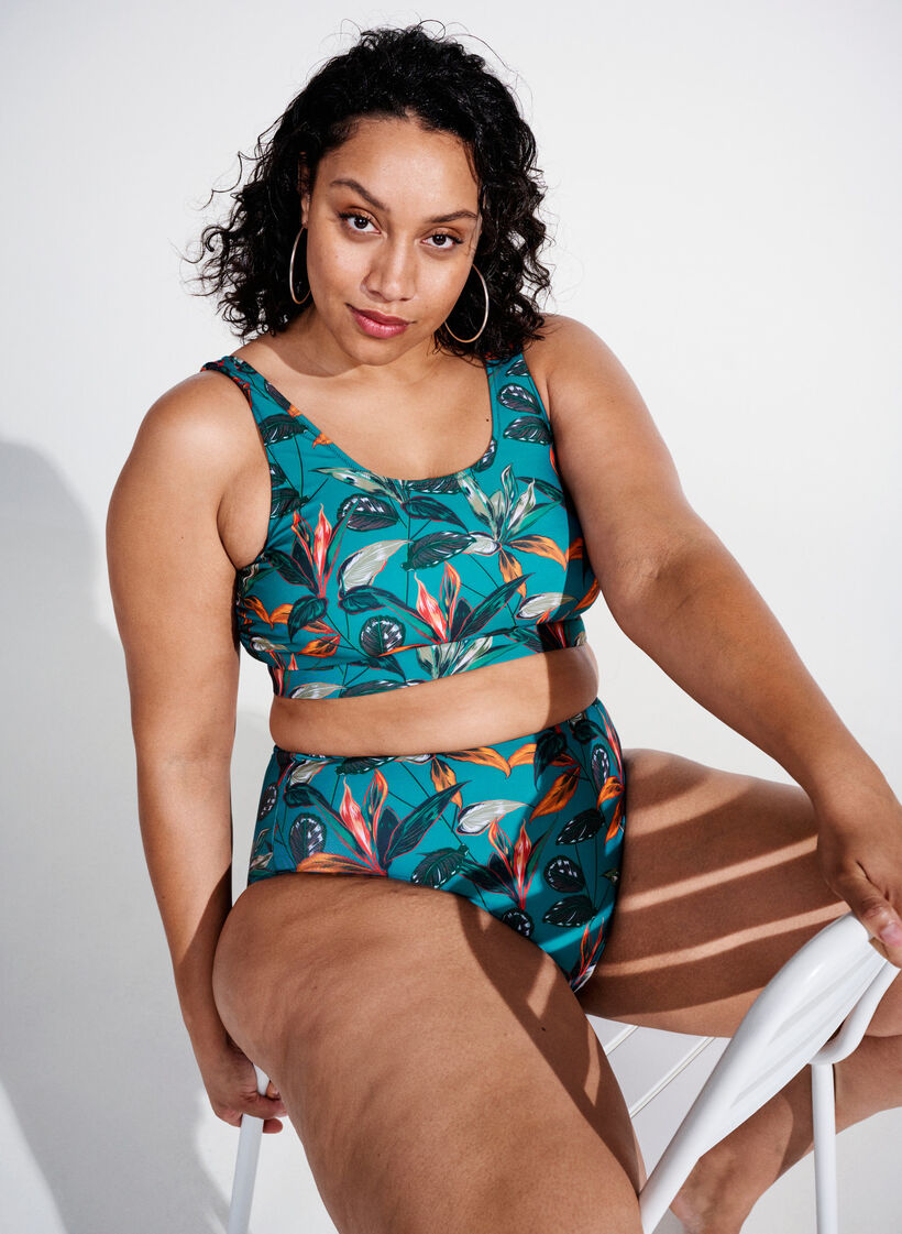 Korkeavyötäröinen bikinialaosa kuosilla, Turkoosi, Image image number 0