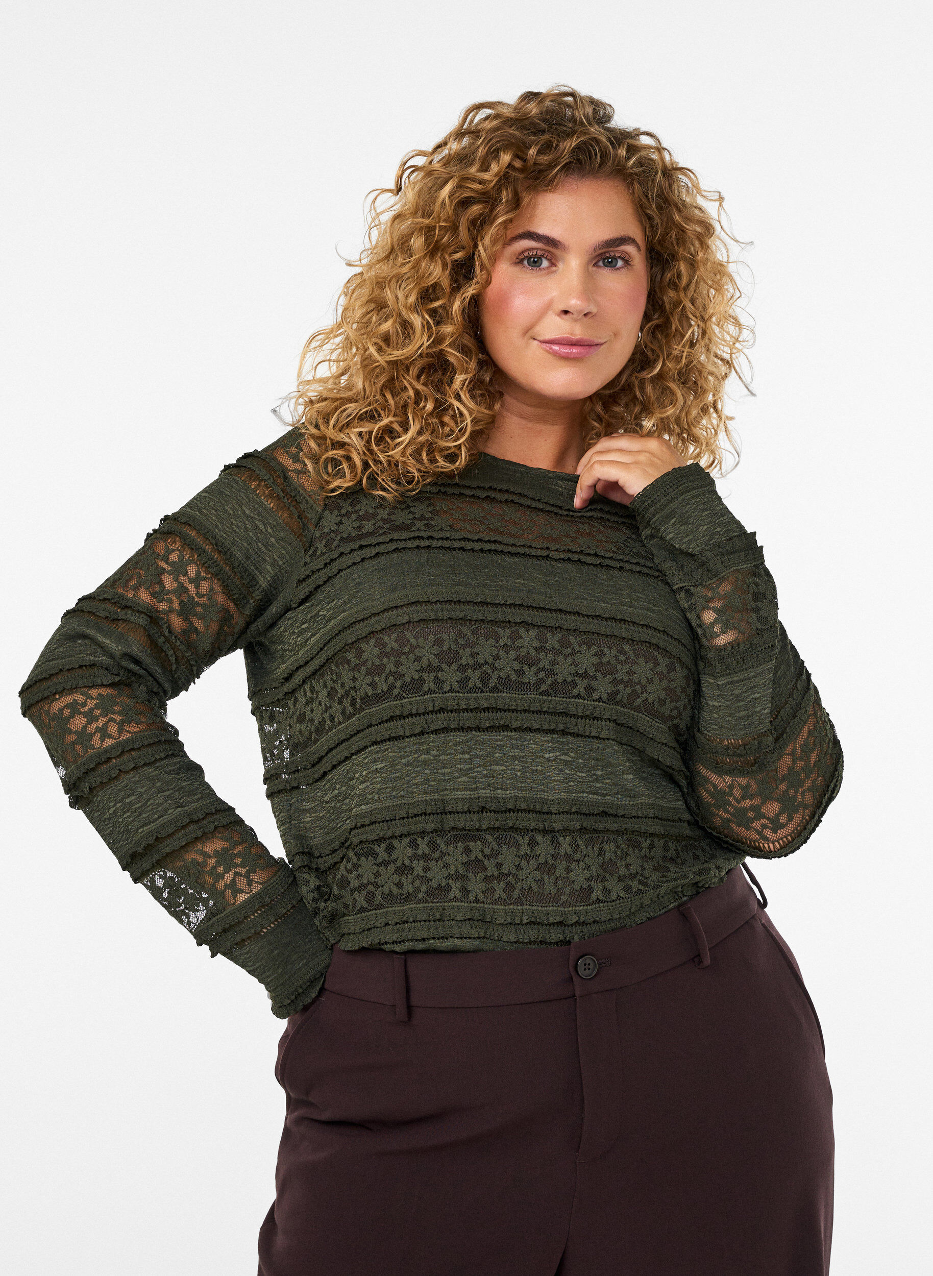 ZizziPitsipusero pitkill&auml; hihoilla, Vihre&auml;, Model image number 0
