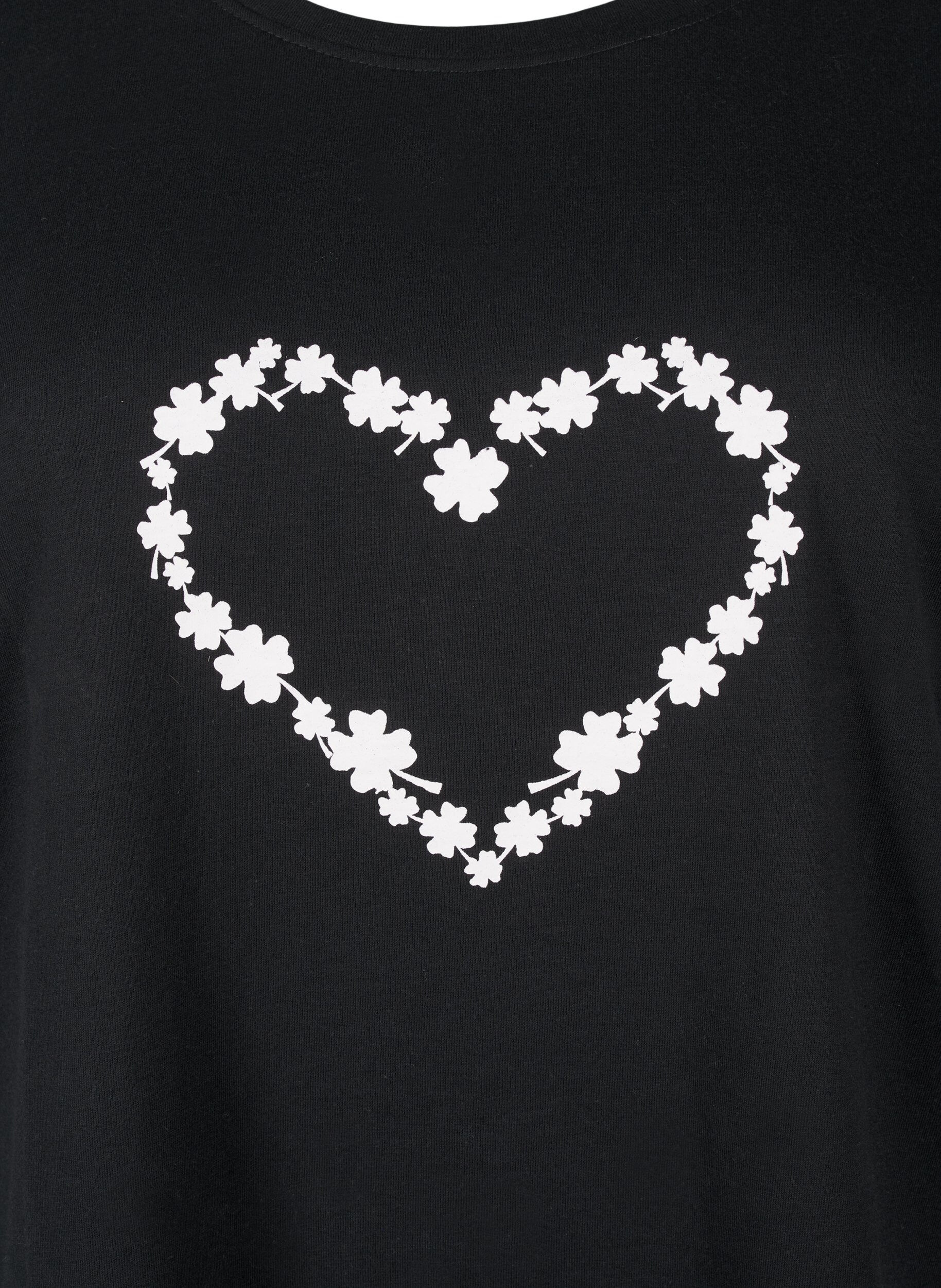 Zizzi FLASH &ndash; kuviollinen t-paita, Black Flower Heart , Packshot image number 2