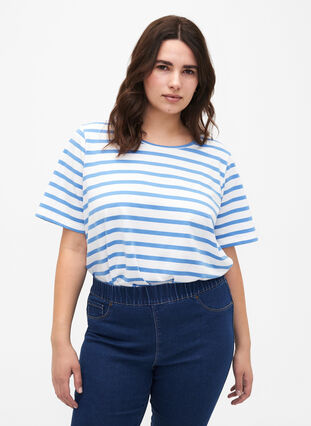 Raidallinen t-paita luomupuuvillaa, Marina Stripe, Model image number 0