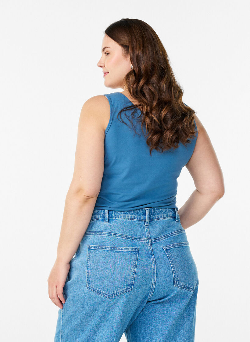 Yksiv&auml;rinen perus paita puuvillasta, Sininen, Model image number 2