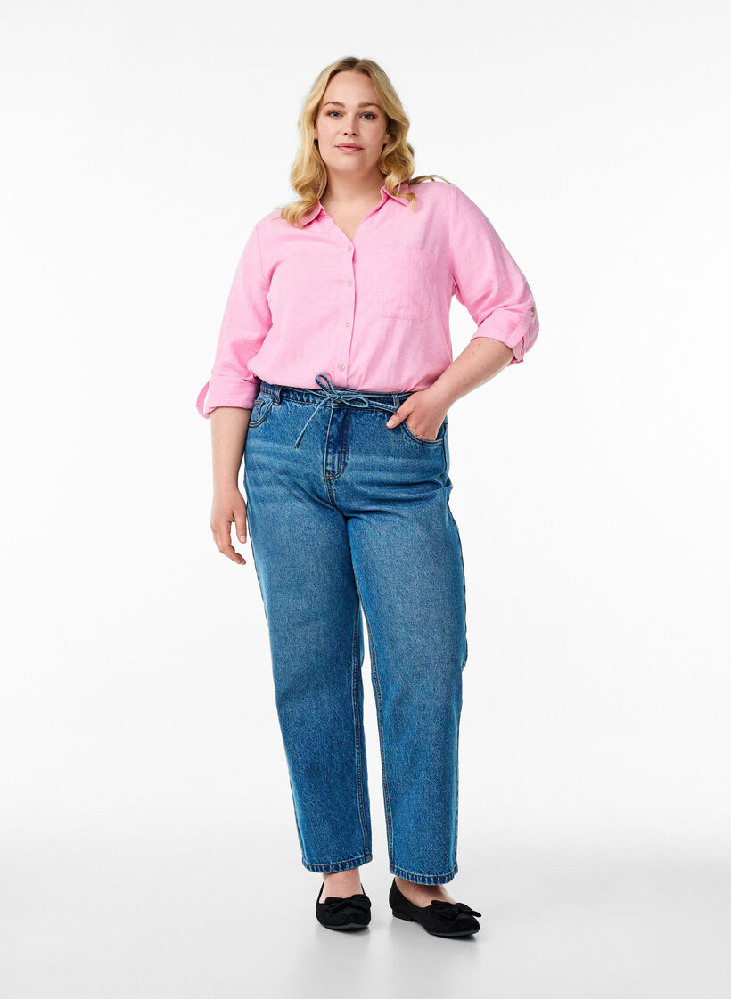 Paita pellavaa ja viskoosia, 3/4-hihoilla, Vaaleanpunainen, Model image number 1