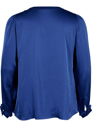 Satiininen paitapusero röyhelöyksityiskohdilla, Deep Ultramarine, Packshot image number 1