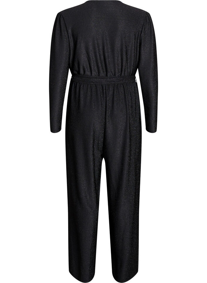Kimaltava jumpsuit vyöllä, Musta, Packshot image number 1