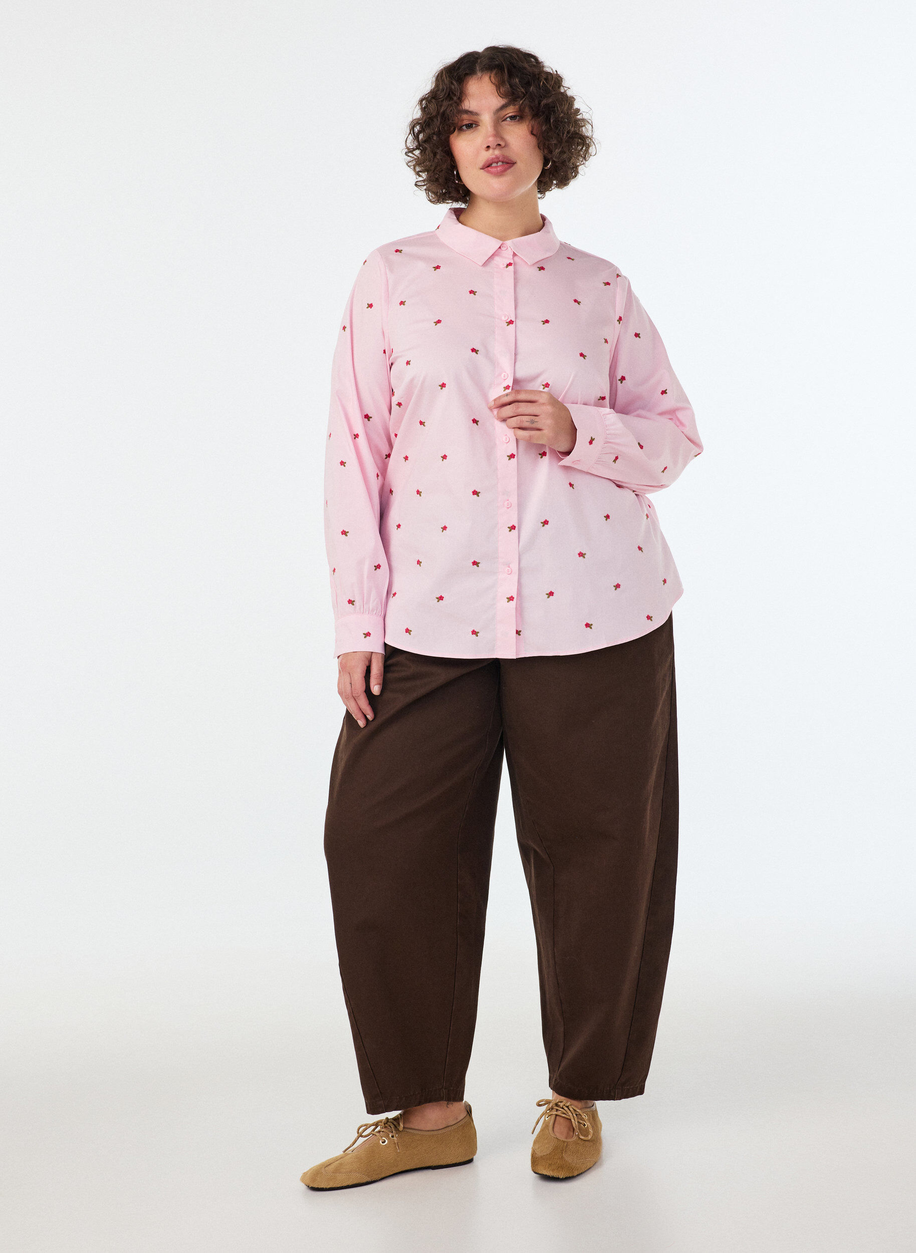 ZizziPaita kirjailtuine kukkineen, Vaaleanpunainen, Model image number 1