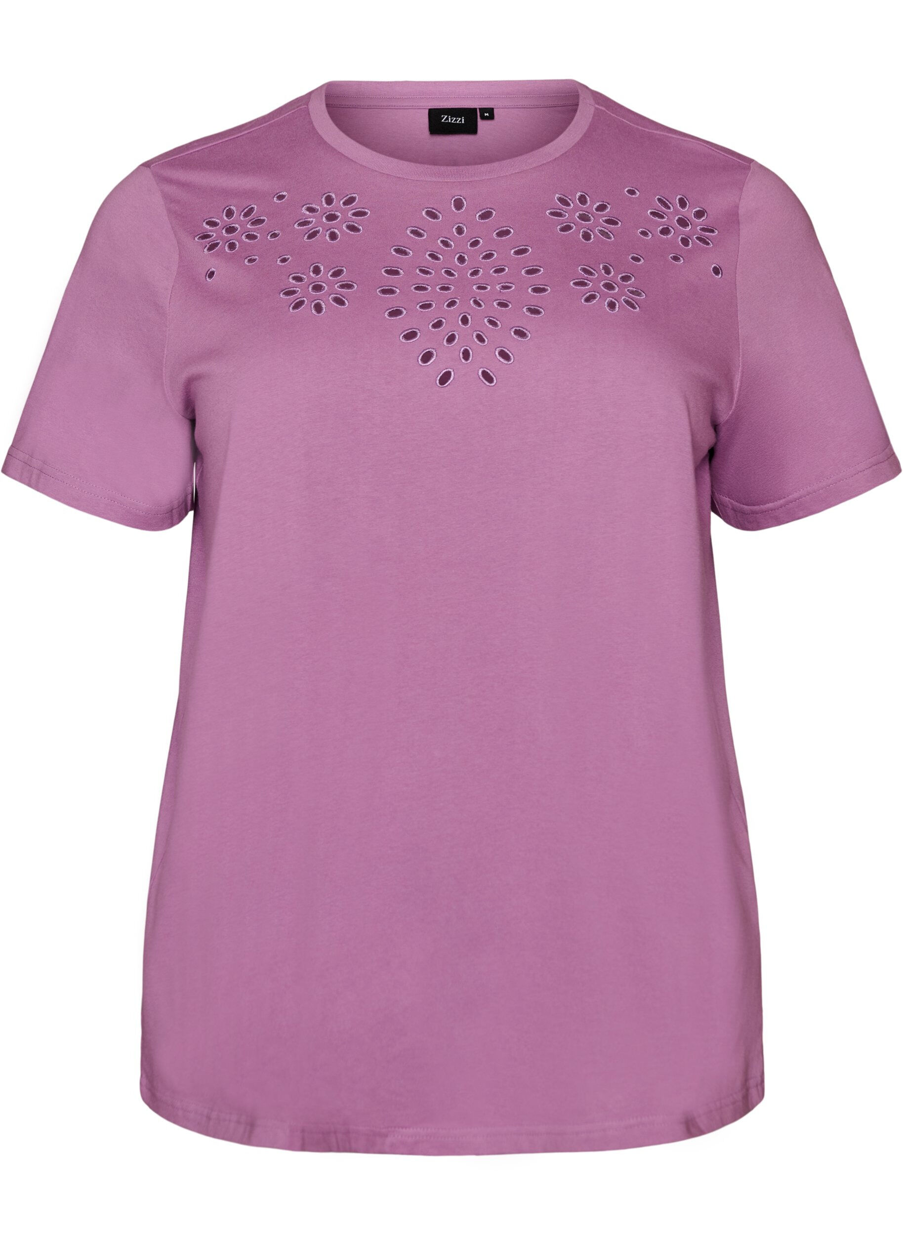 ZizziLuomupuuvillainen T-paita reik&auml;kirjailulla, Violetti, Packshot image number 0