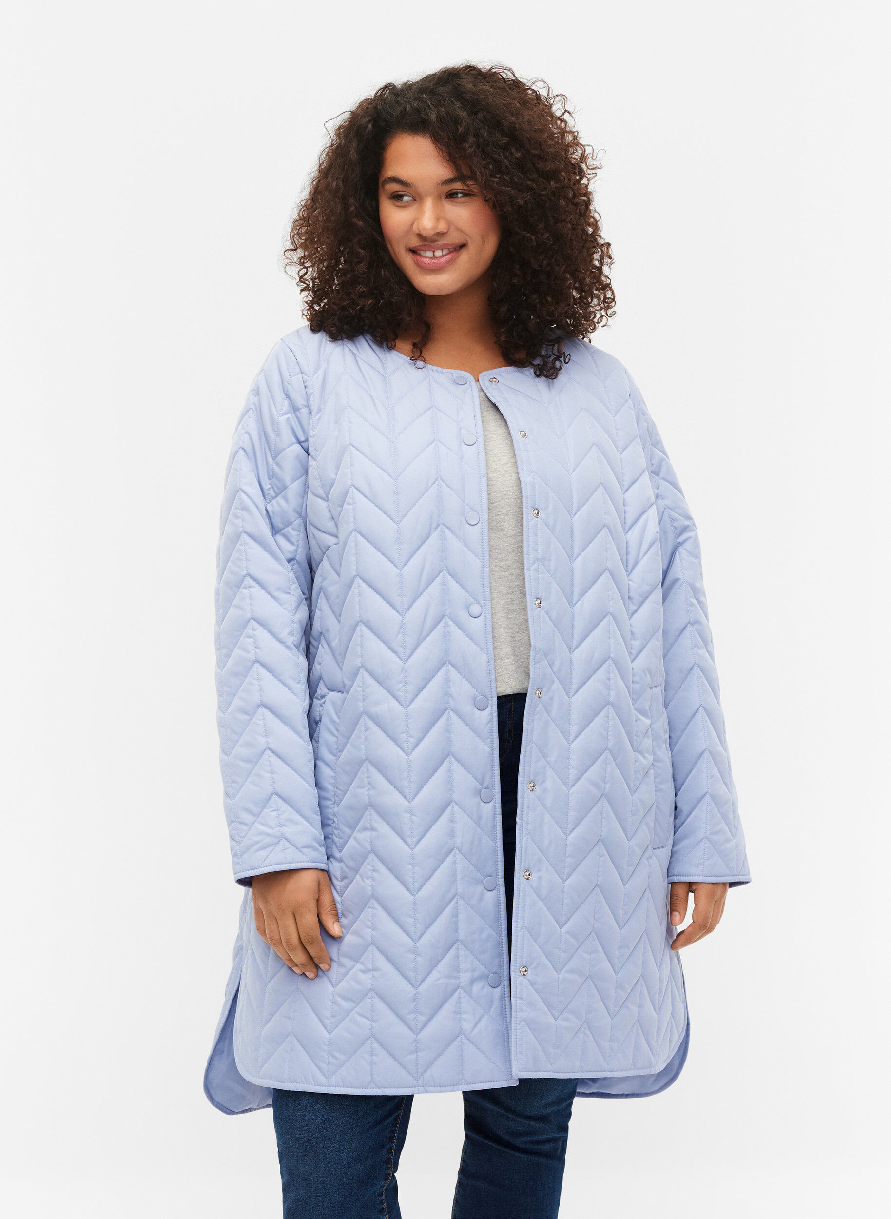 Zizzi Tikattu takki napeilla, Eventide, Model image number 0