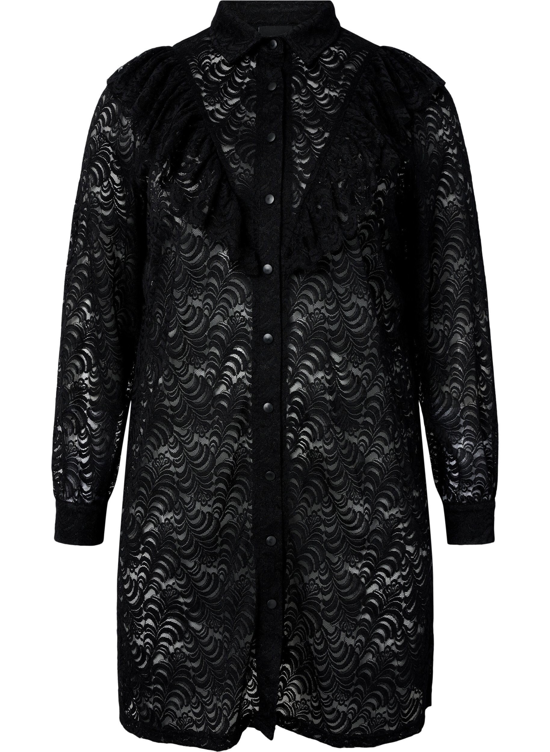 Zizzi Pitsinen paitamekko r&ouml;yhel&ouml;ill&auml;, Black, Packshot image number 0