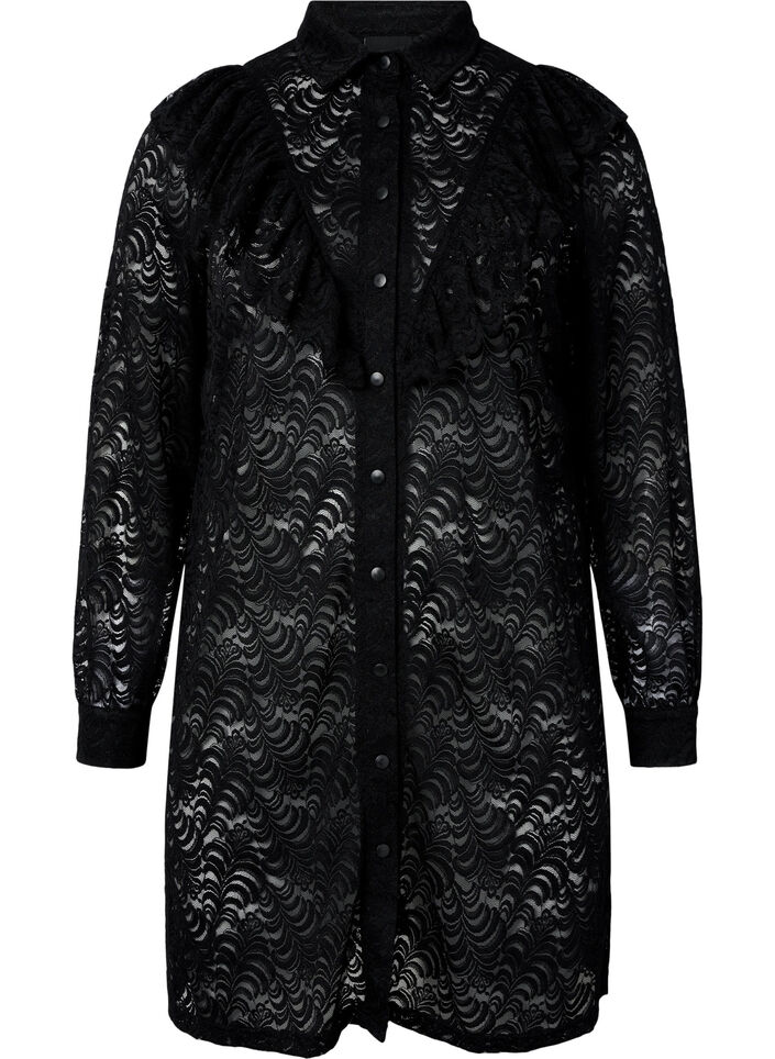 Pitsinen paitamekko röyhelöillä, Black, Packshot image number 0