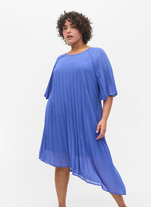 A-mallinen mekko 2/4-hihoilla, Dazzling Blue, Model image number 0