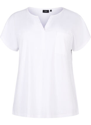 T-paita, jossa on v-pääntie ja rintatasku, Bright White, Packshot image number 0