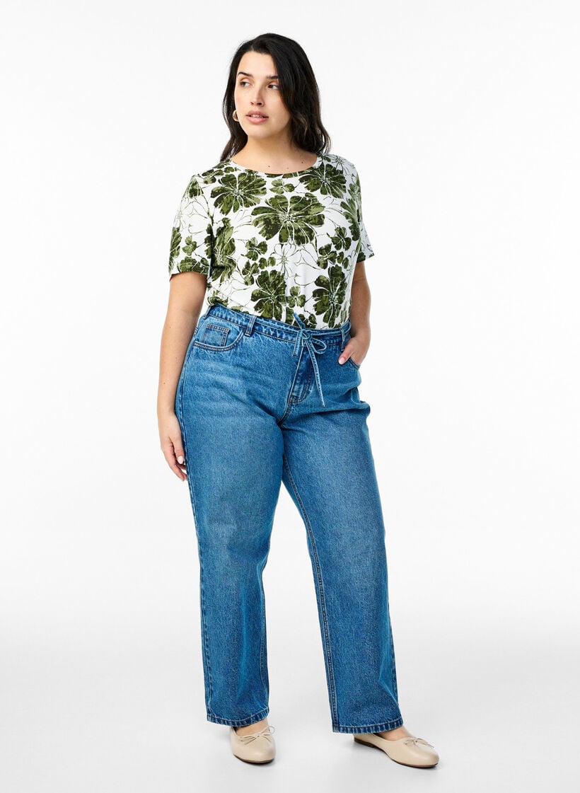 T-paita kukkakuviolla, Vihre&auml;, Model image number 1