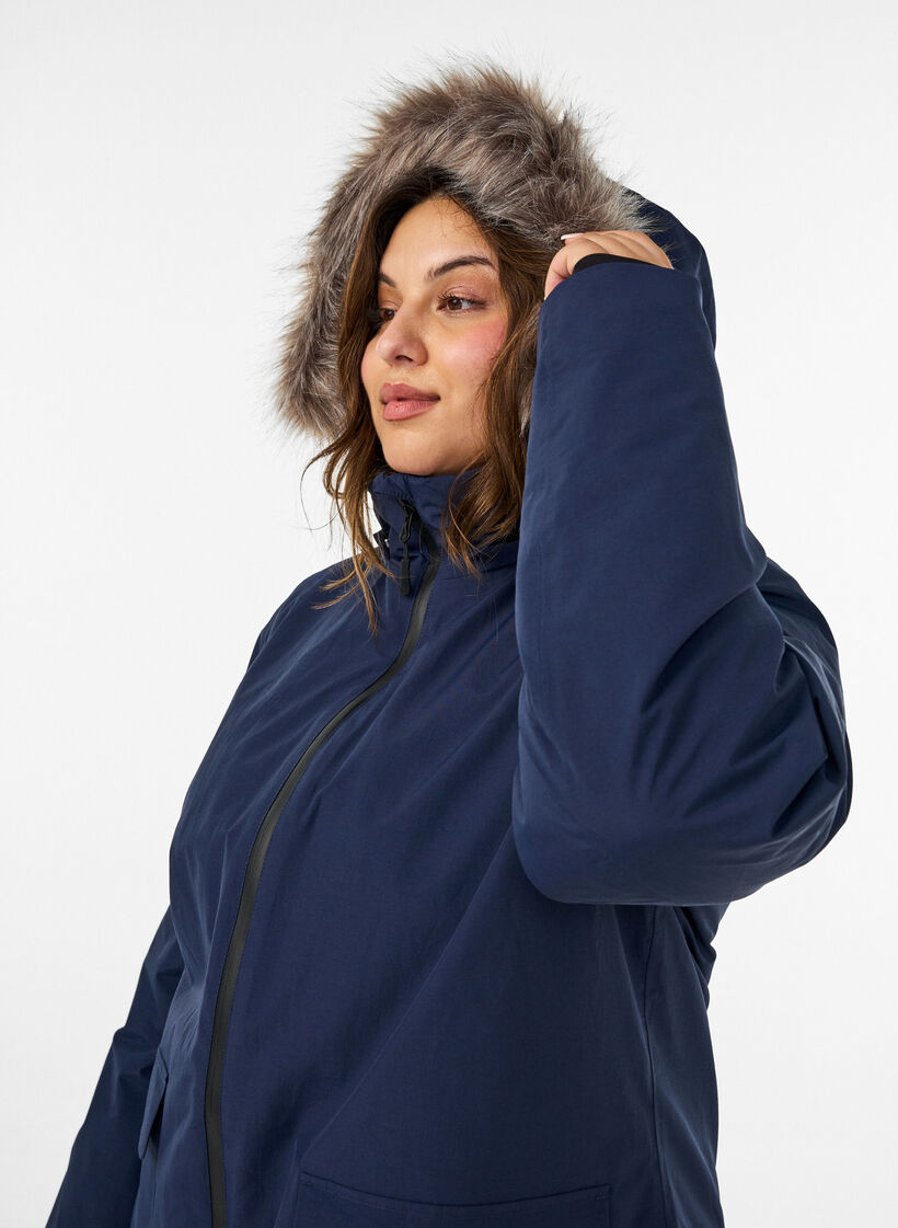 Vedenpit&auml;v&auml; hupullinen parka, Sininen, Model image number 3