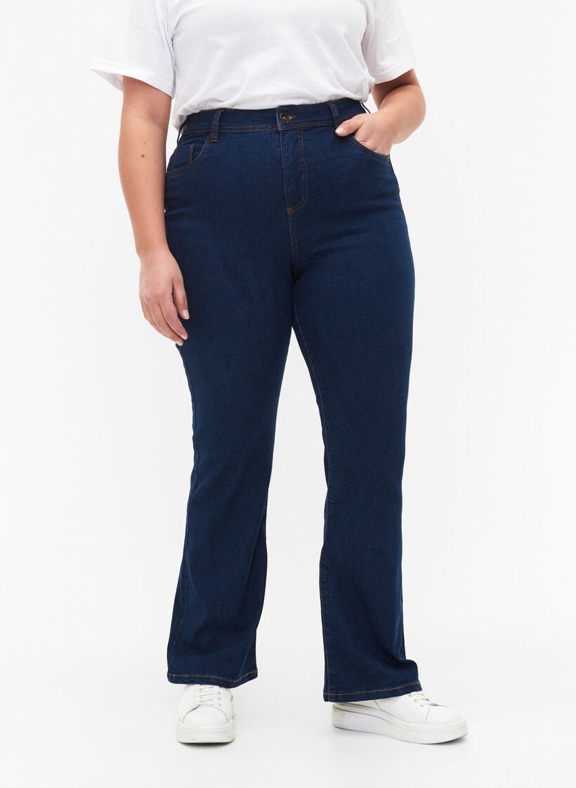 Korkeavy&ouml;t&auml;r&ouml;iset bootcut-farkut, Sininen, Model image number 2
