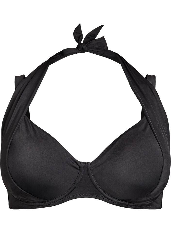 Kaarituelliset bikiniyl&auml;osa halterneckilla, Musta, Packshot image number 0