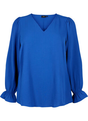 V-pääntie pitsi-blouse pitkillä hihoilla, Mazarine Blue, Packshot image number 0