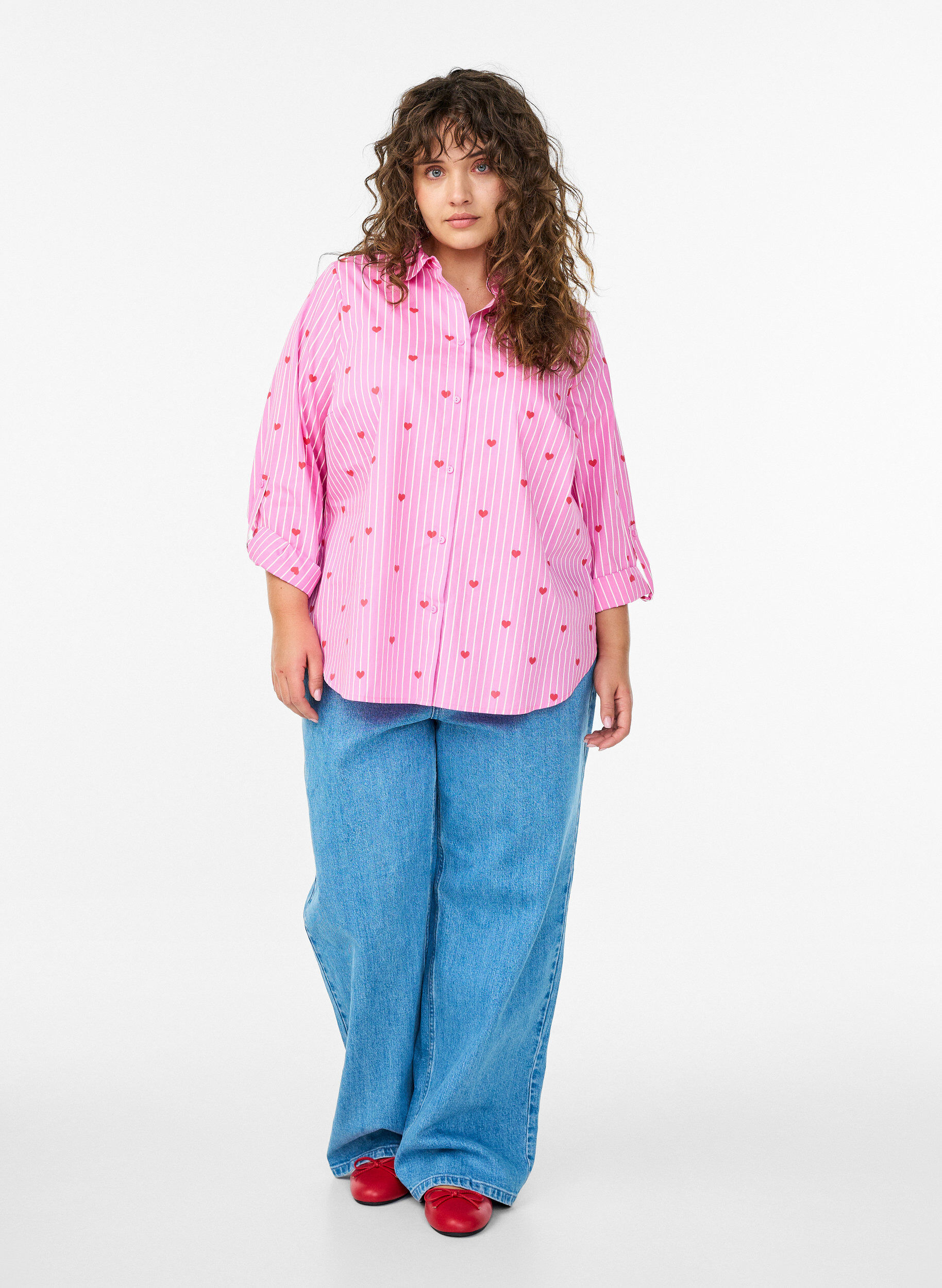 ZizziPaitapusero raidoilla ja syd&auml;mill&auml;, Vaaleanpunainen, Model image number 1