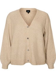 Neuletakki V-p&auml;&auml;ntiell&auml; ja ribatulla tekstuurilla, Beige