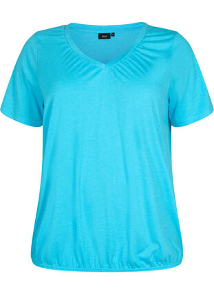 Meleerattu t-paita jostavalla helmalla, Blue Atoll Mél, Packshot image number 0