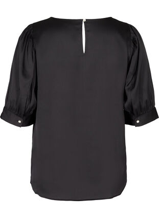 Kiiltävä pusero lyhyillä puhvihihoilla, Black, Packshot image number 1