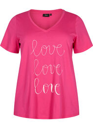 Puuvillainen t-paita v-pääntiellä ja printillä, Fuchsia Purple Love