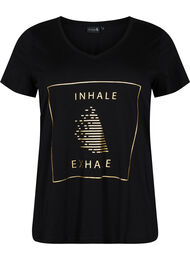 Puuvillainen t-paita treeniin painatuksella, Black w. inhale logo