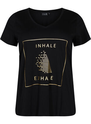 Puuvillainen t-paita treeniin painatuksella, Black w. inhale logo, Packshot image number 0