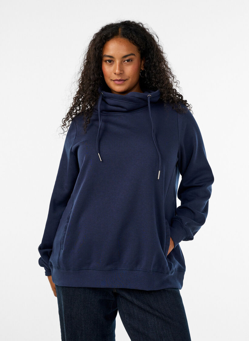 Collegepaita korkealla kauluksella ja taskuilla, Sininen, Model image number 0