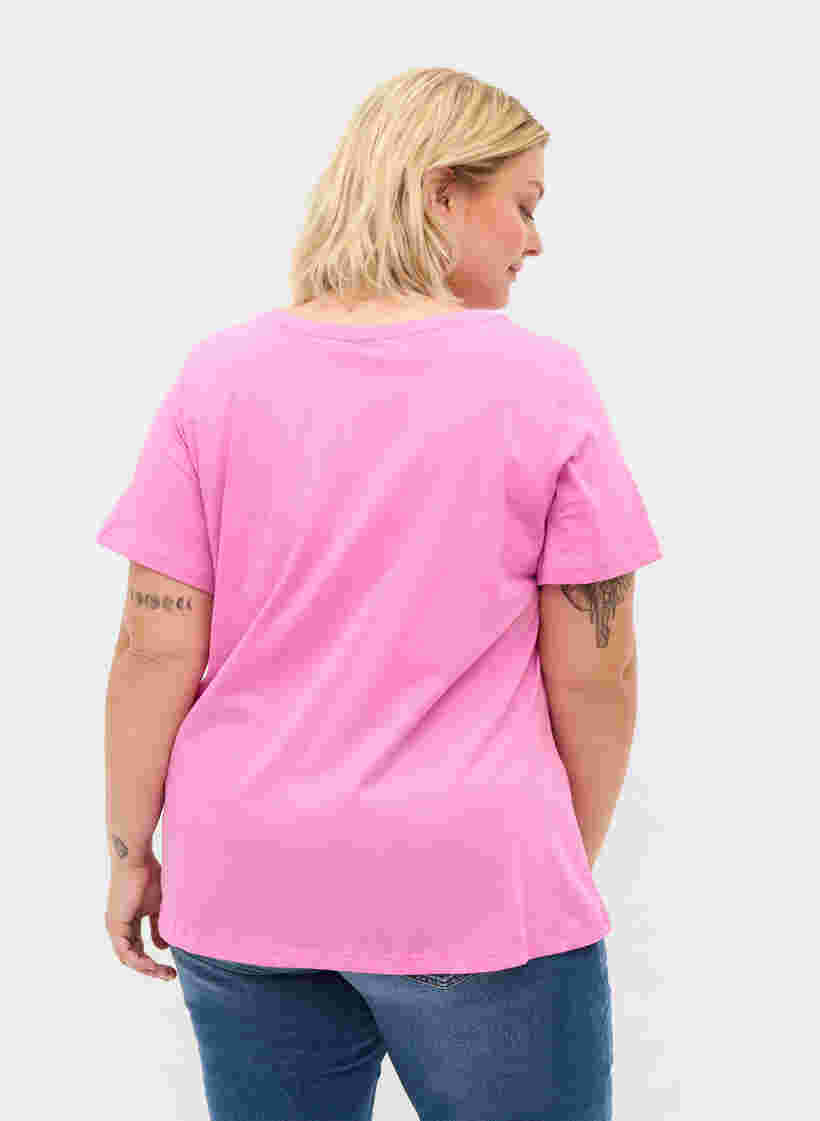 Lyhythihainen puuvillainen t-paita painatuksella, Cyclamen LOVE, Model image number 1