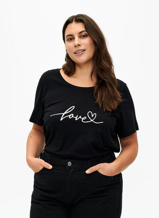 Puuvillainen T-paita painatuksella, Black W. Love, Model image number 0