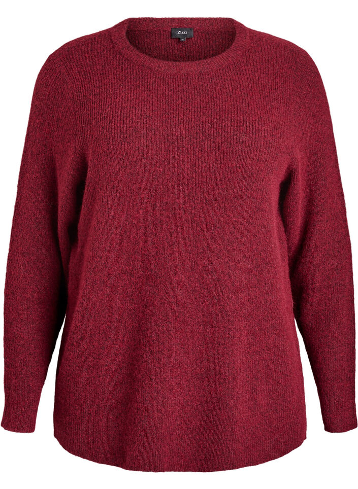 Melange-neulepusero pyöreällä pääntiellä, Punainen, Packshot image number 0