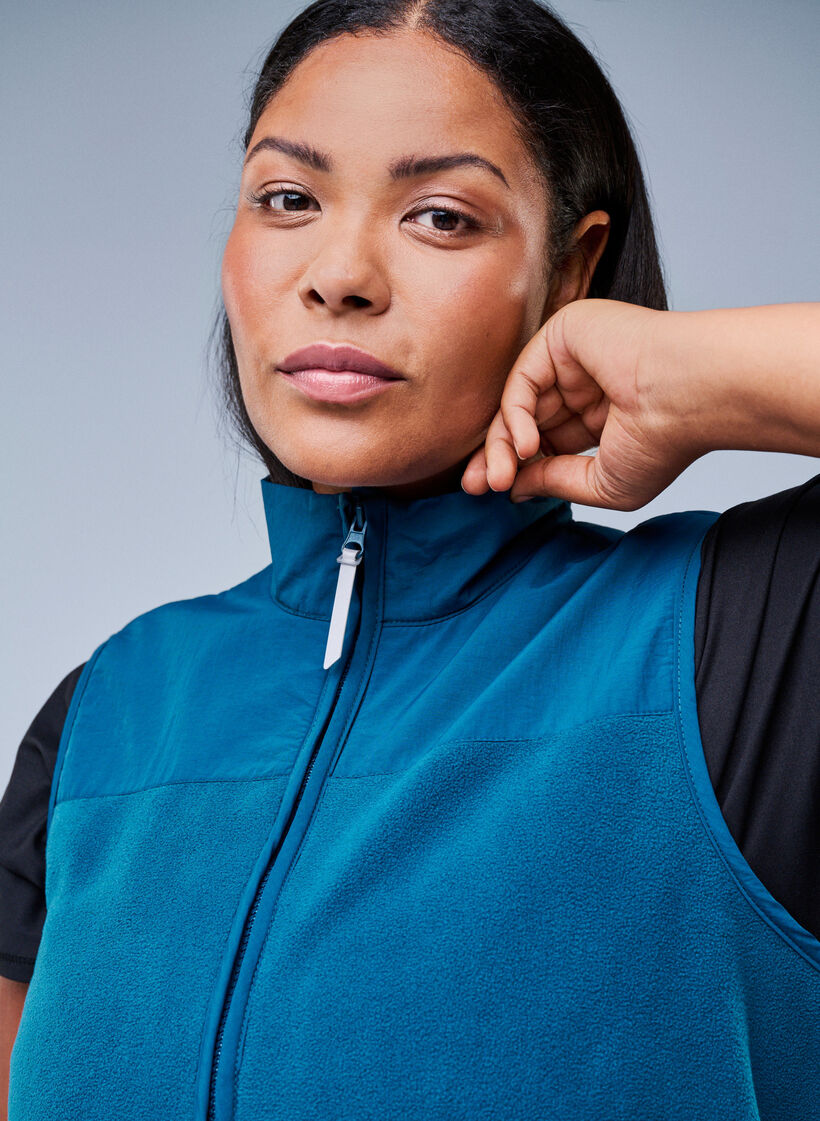 Fleece-liivi korkealla kauluksella ja taskuilla, Sininen, Image image number 0