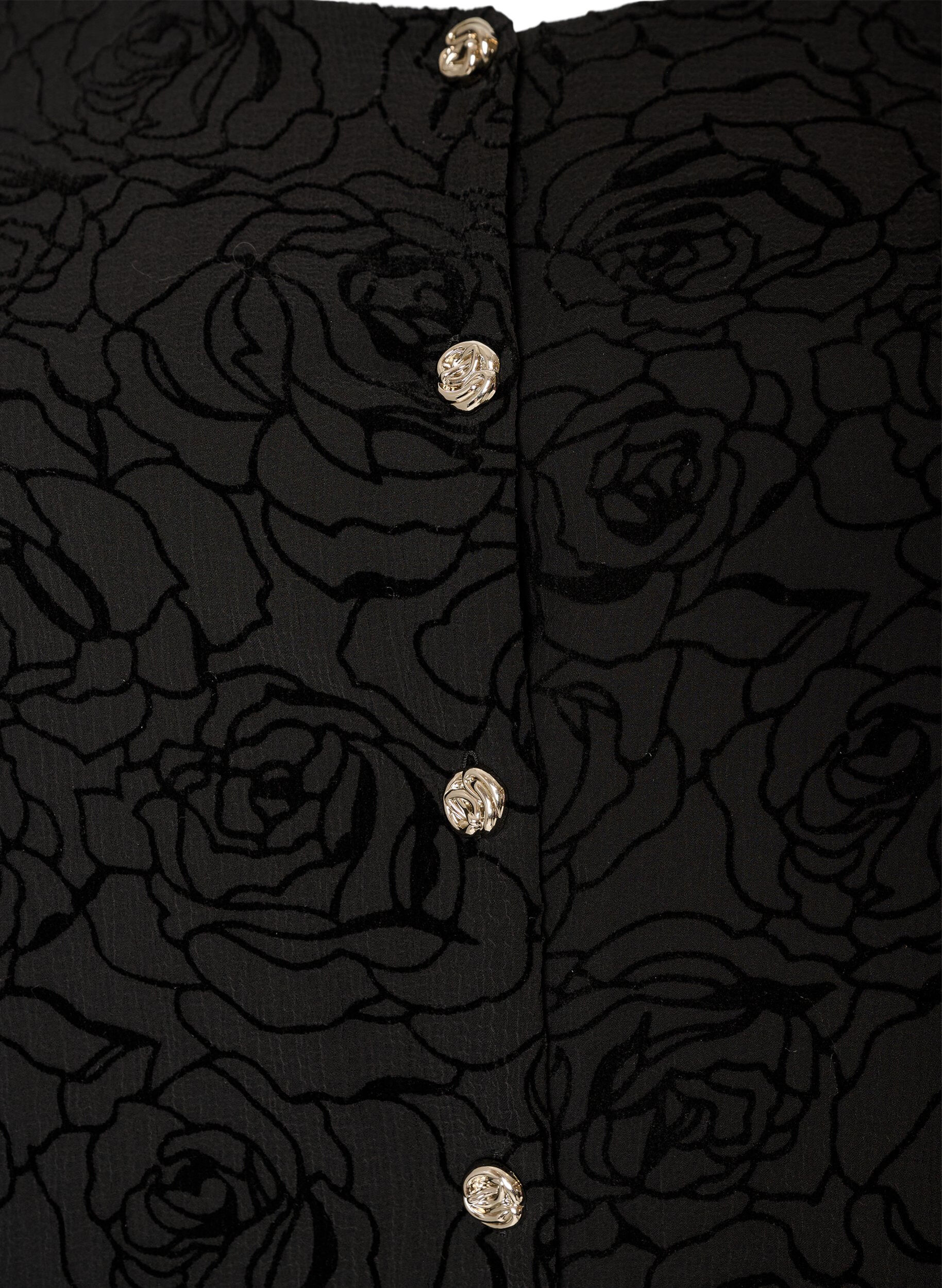ZizziLyhyt mekko ruusukuosilla ja napeilla, Musta, Packshot image number 2