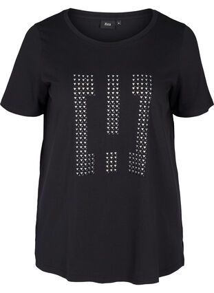 Puuvillainen t-paita niiteillä, Black w Excla, Packshot image number 0