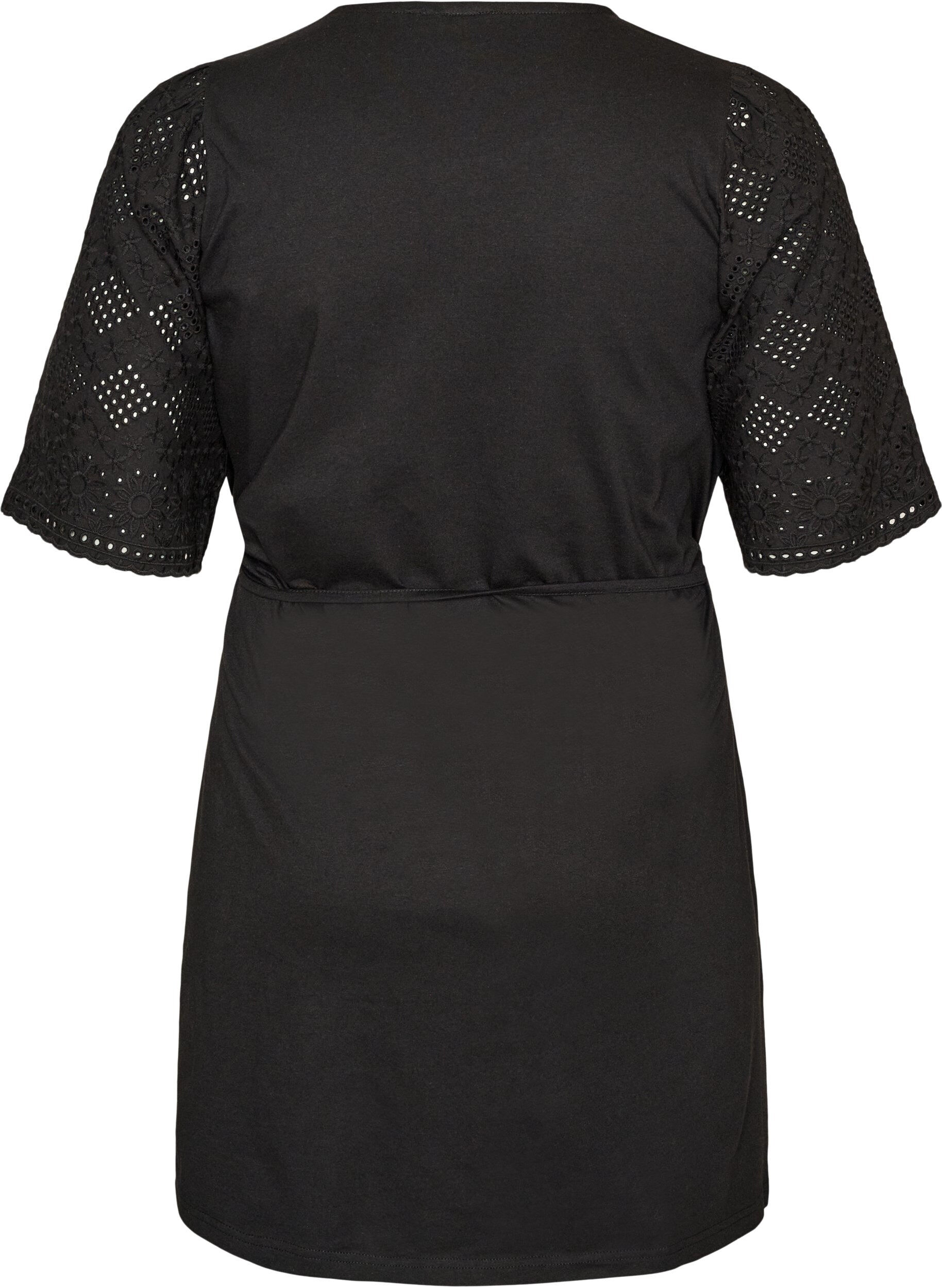 ZizziPuuvillamekko broderie anglaise -hihoilla ja vy&ouml;t&auml;r&ouml;nauhalla, Musta, Packshot image number 1