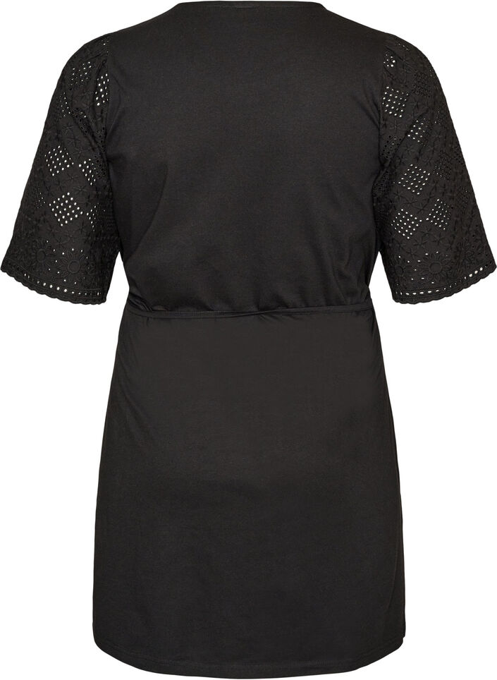 Puuvillamekko broderie anglaise -hihoilla ja vy&ouml;t&auml;r&ouml;nauhalla, Musta, Packshot image number 1