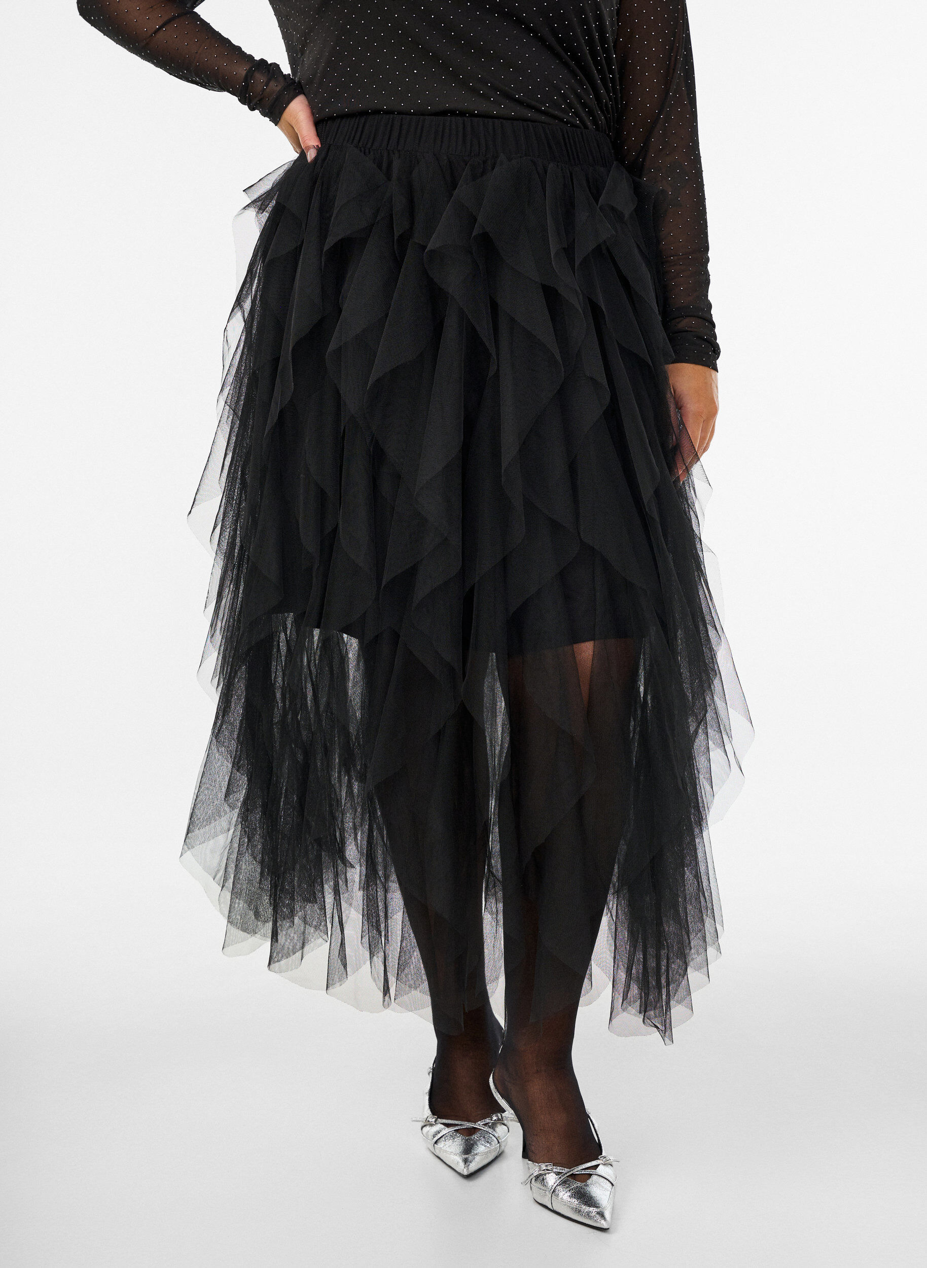 ZizziMidi-tulihame joustavalla vy&ouml;t&auml;r&ouml;ll&auml;, Musta, Model image number 2