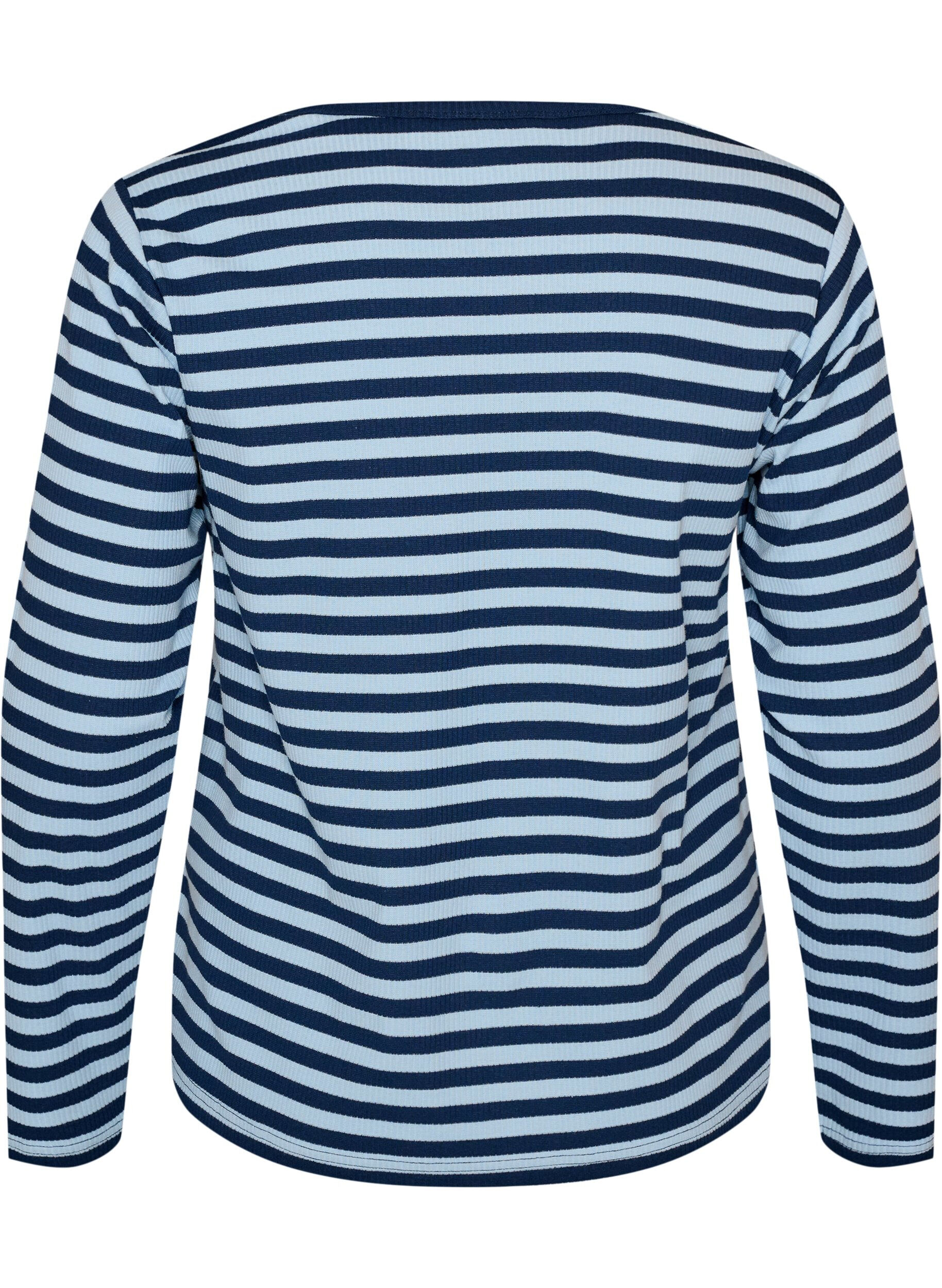 ZizziPitk&auml;hihainen y&ouml;paita ribatusta jerseyst&auml;, jossa on raitoja, Sininen, Packshot image number 1