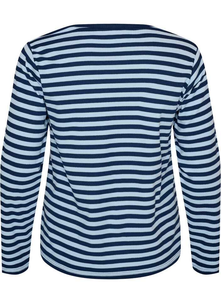 Pitk&auml;hihainen y&ouml;paita ribatusta jerseyst&auml;, jossa on raitoja, Sininen, Packshot image number 1