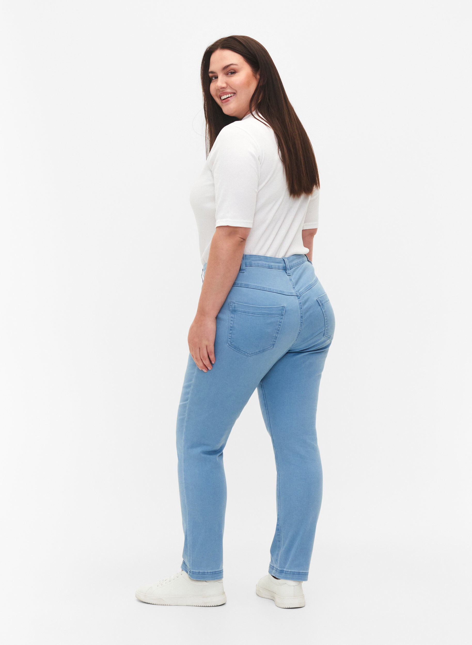 Zizzi Slim fit Emily-farkut normaalilla vy&ouml;t&auml;r&ouml;ll&auml;, Sininen, Model image number 1