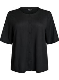 Lyhythihainen pusero tekstuurilla ja nappikiinnityksell&auml;, Musta