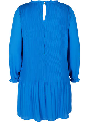 Pitkähihainen pliseerattu mekko röyhelöllä, Dazzling Blue, Packshot image number 1