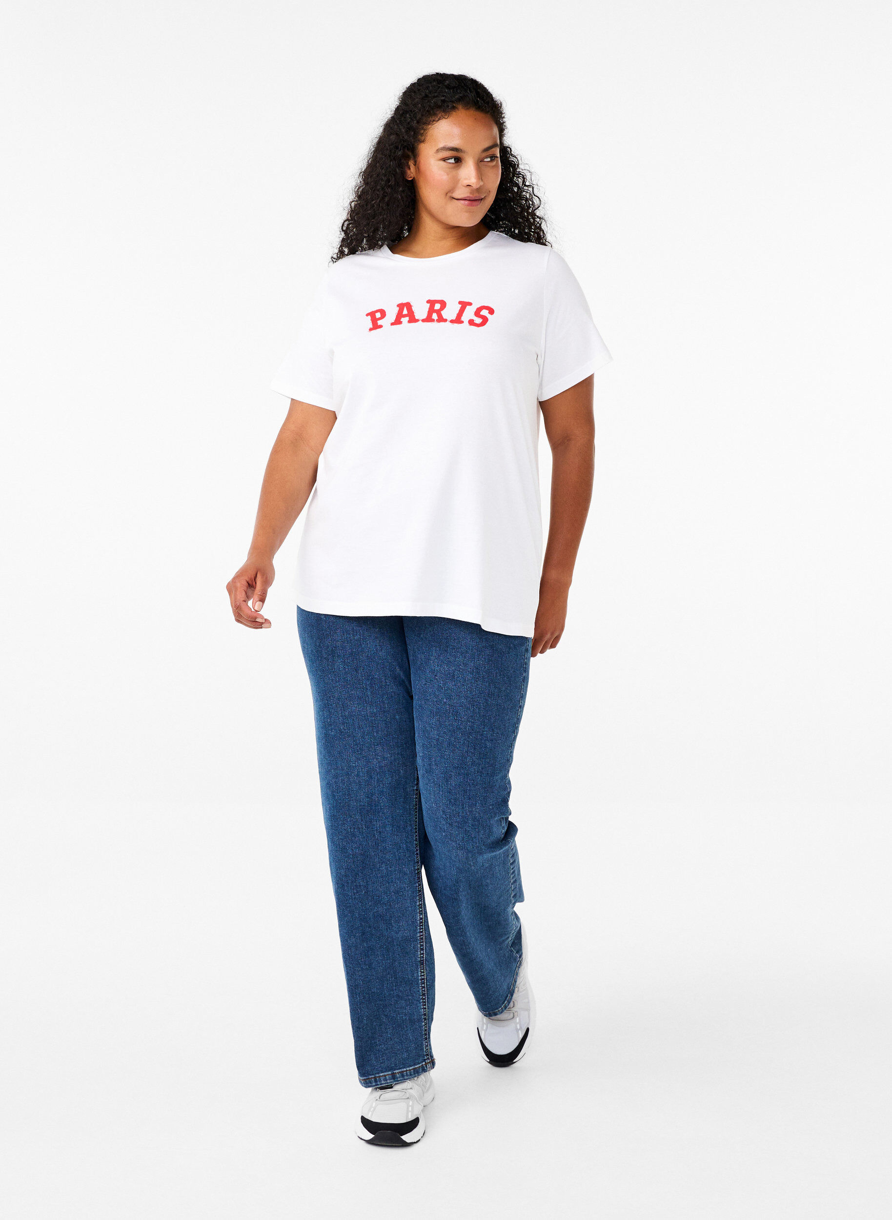 Zizzi Luomupuuvillainen T-paita printill&auml;, Bright White Printet, Model image number 2