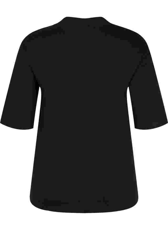 Puuvillapusero 2/4-hihoilla ja korkealle ulottuvalla pääntiellä, Black, Packshot image number 1