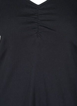 Puuvillapusero ribbikauluksella ja rypytyksellä, Black, Packshot image number 2