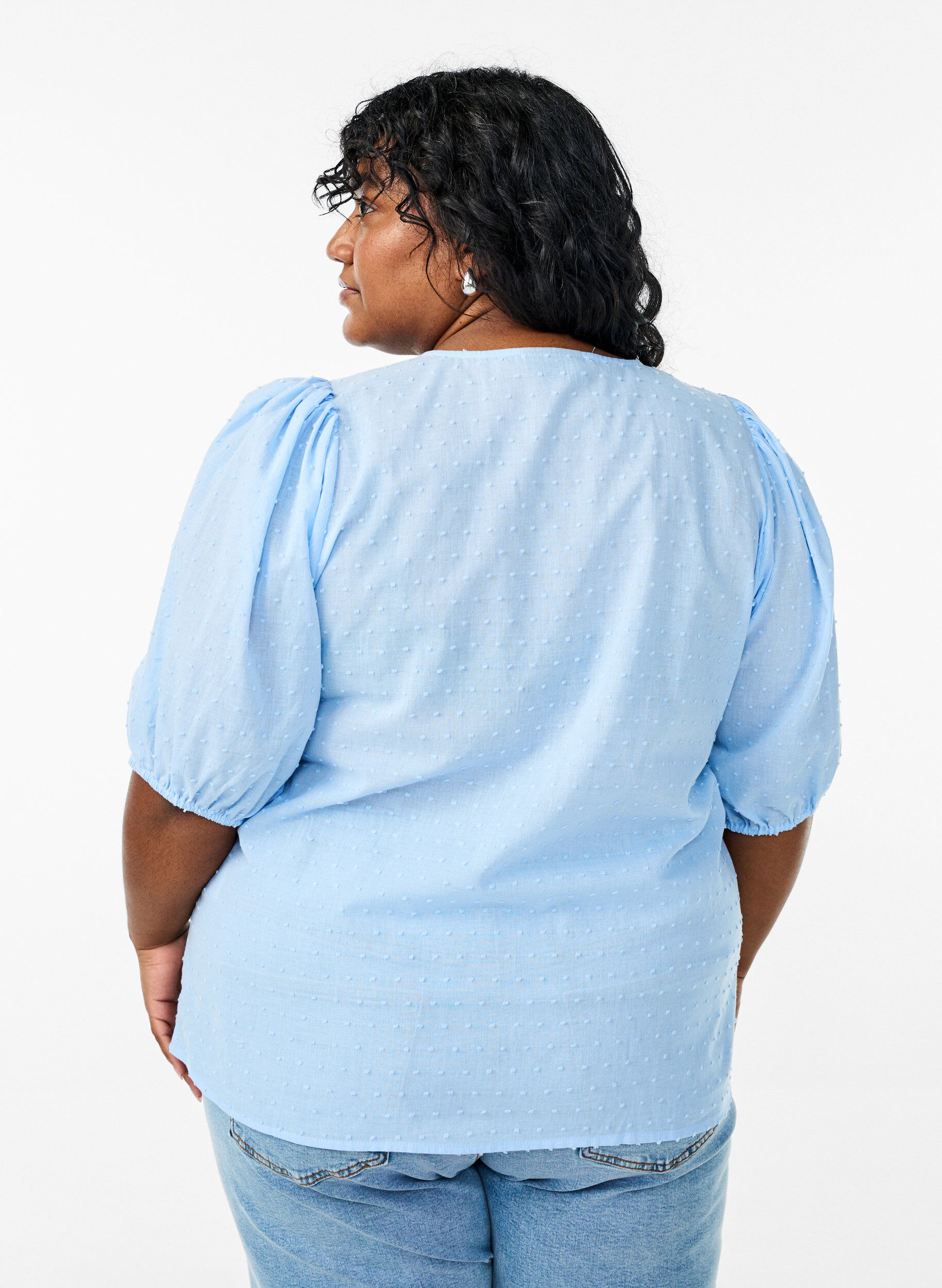 Zizzi Paitapusero, jossa on solmimisnauha ja pilkullinen kuvio, Sininen, Model image number 2