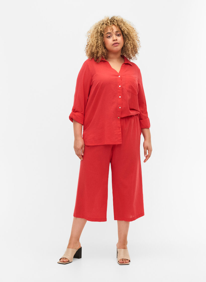 Paitapusero napituskiinnityksellä puuvilla-pellavasekoitteesta, Hibiscus, Model image number 2