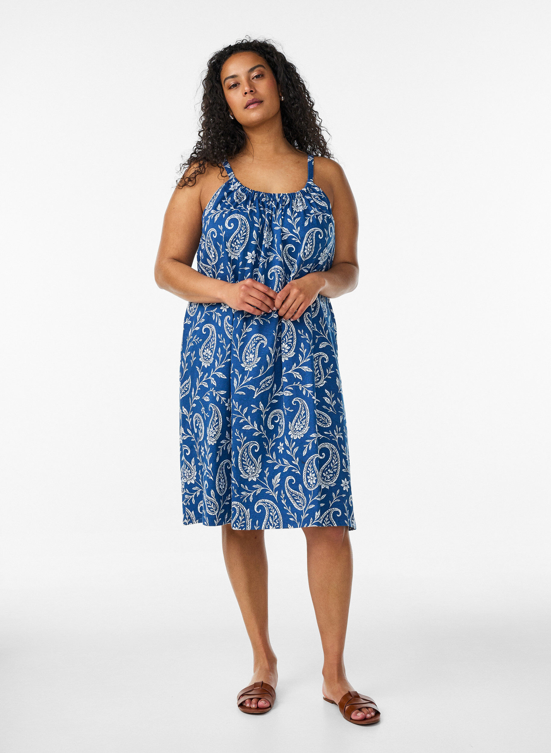 ZizziMidipituinen olkainmekko luomupuuvillaa, Sininen, Model image number 1