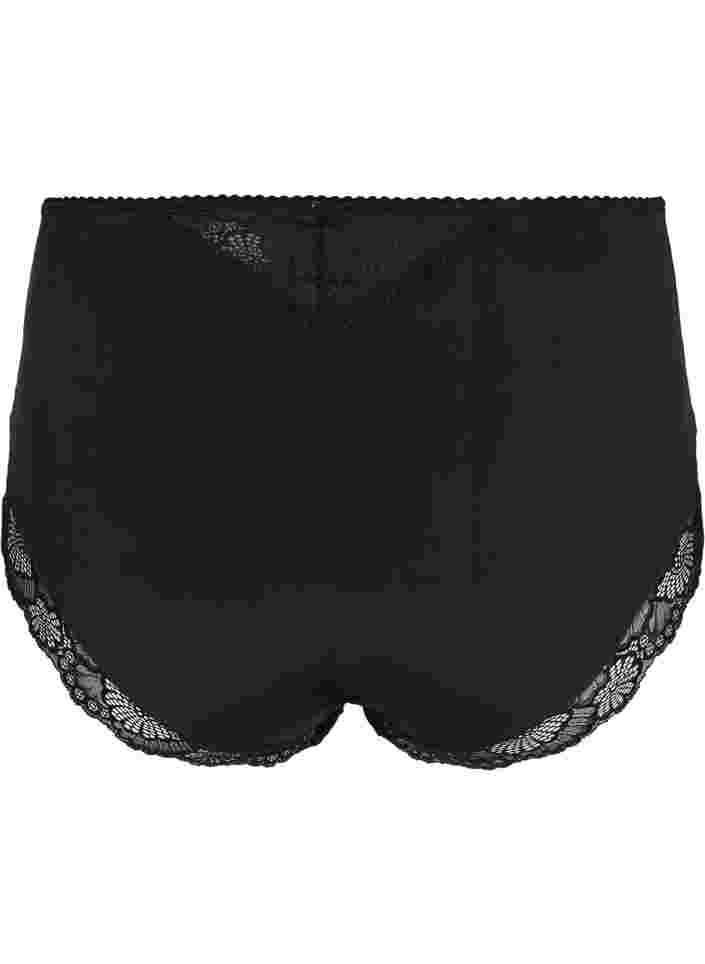 Korkeavyötäröiset alushousut pitsillä ja mesh-kankaalla, Black, Packshot image number 1